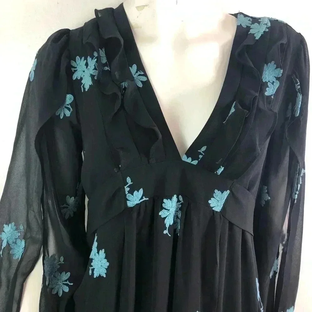 NEW TOPSHOP Idol Women's Size 6 Embellished Floral Long Midi Dress Chiffon - Picture 3 of 10